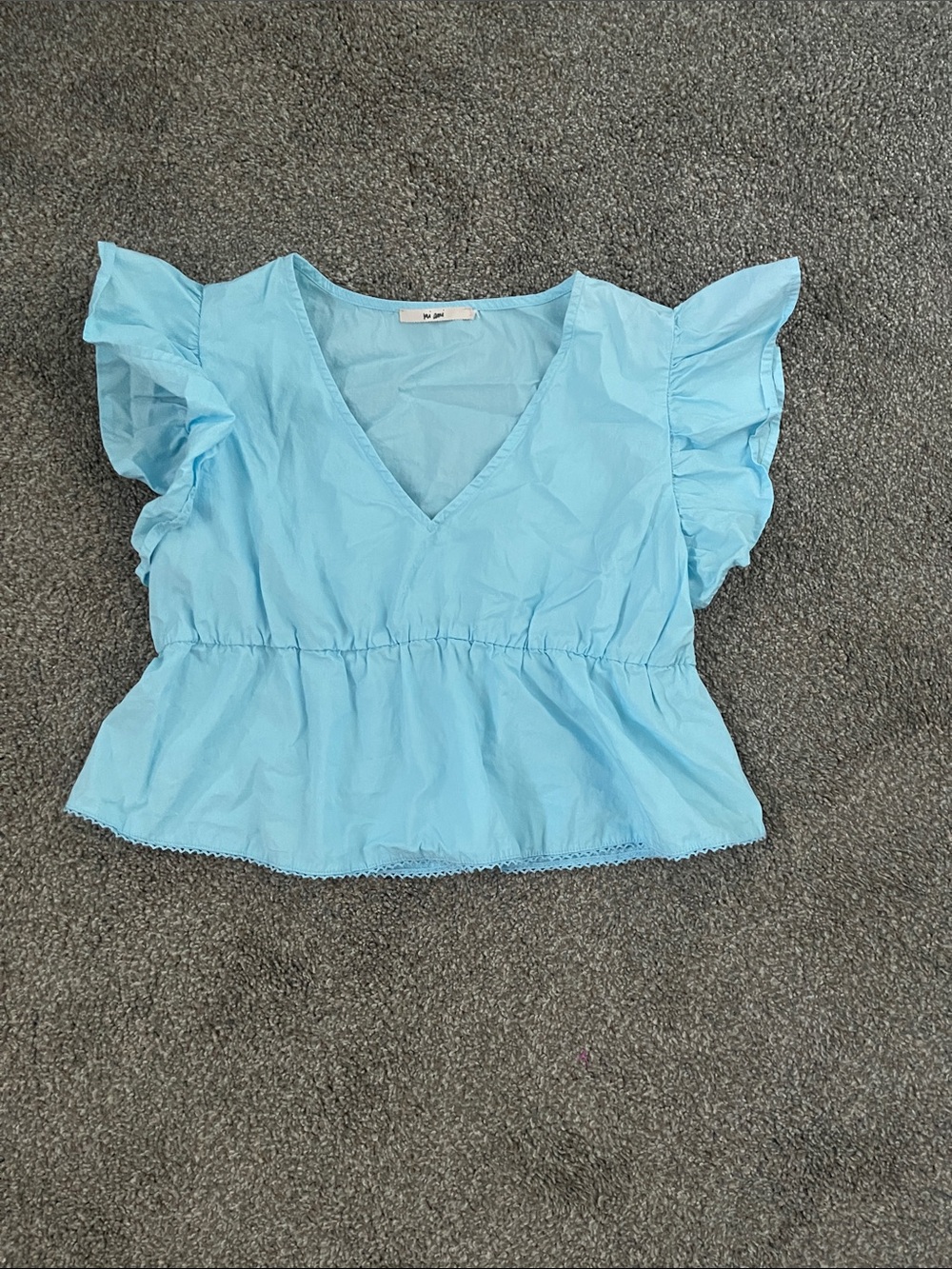 miami Sky Blue V-Neck Flutter Sleeve Peplum Top